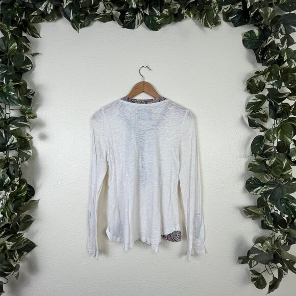 Postmark Anthropologie Ruffle Flare Long Sleeve Henley Top White Women’s Size S - Picture 2 of 7